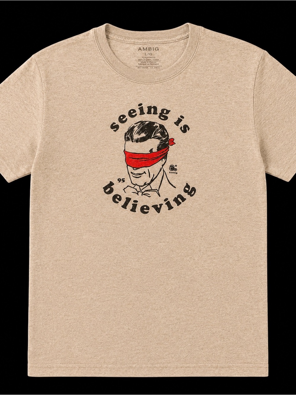 Ambig Seeing Is Believing Graphic Short-Sleeve Tee — Beige with Red Accent